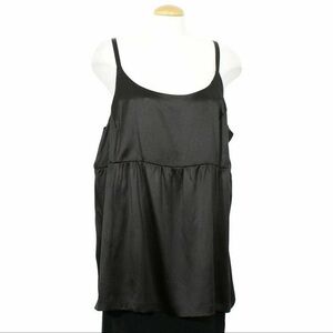 Eileen Fisher Black 100% Silk Crepe-Back Camisole Top with Pockets,XL